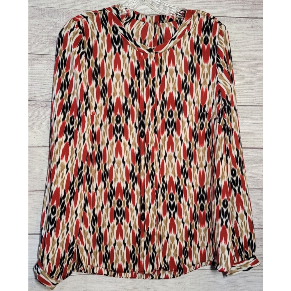 Laundry by Shelli Segal Boho Print Blouse Long Sleeve Career Size M Multicolor